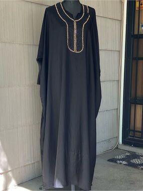Vintage Black Bedazzled Caftan One Size Fits All Glam Kaftan Resortwear Sparkle